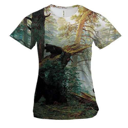 Женская 3D футболка с картиной "Мишки в лесу"