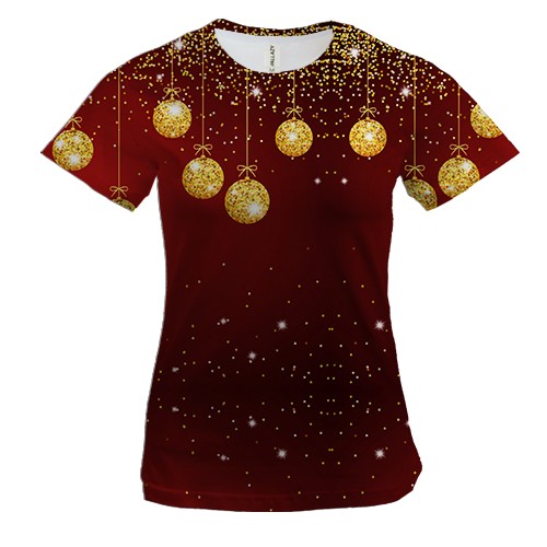 Женская 3D футболка с новогодними игрушками (2)