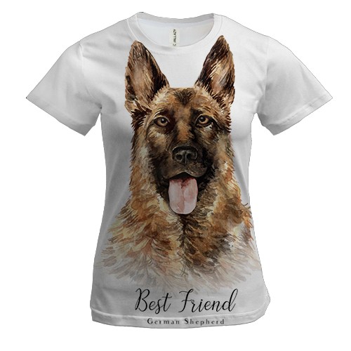 Женская 3D футболка с немецкой овчаркой Best Friend