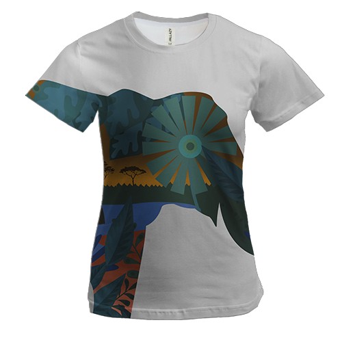 Жіноча 3D футболка со слоном у джунглях