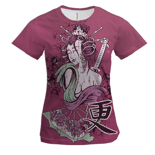 Женская 3D футболка с гейшей