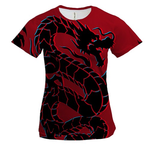 Женская 3D футболка с черным драконом