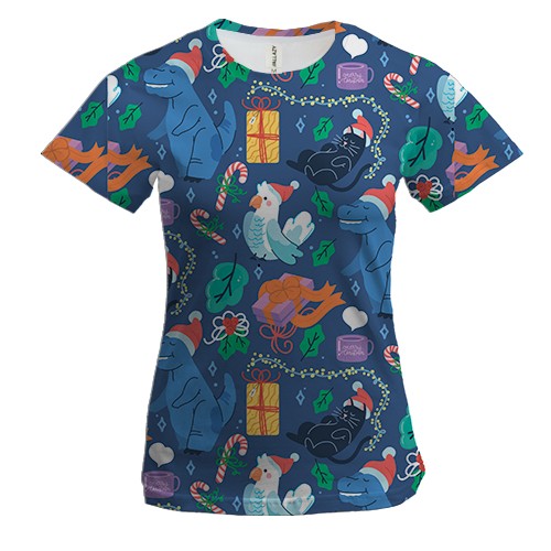 Жіноча 3D футболка Новорічний патерн. динозаври 1