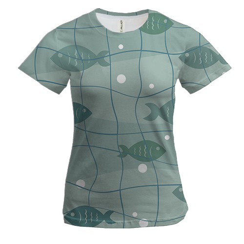 Женская 3D футболка с рыбками в сетях