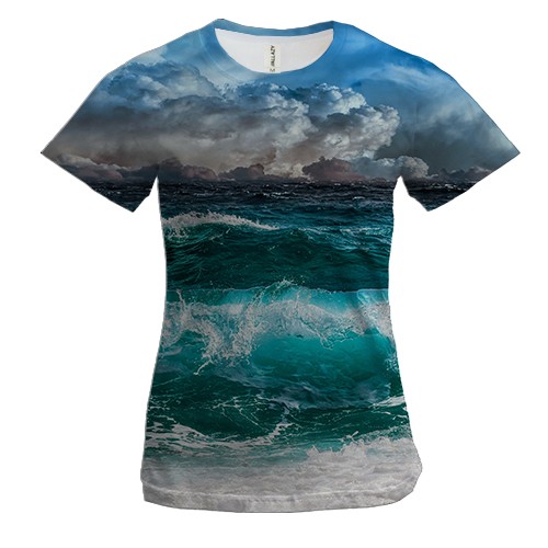 Жіноча 3D футболка з хвилею на узбережжі