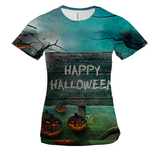 Женская 3D футболка Happy Halloween.