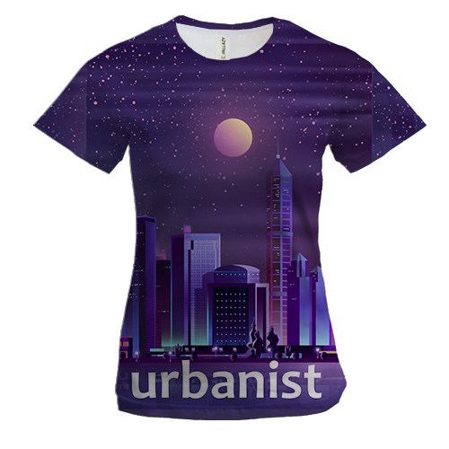 Жіноча 3D футболка з містом і написом "Урбаніст"