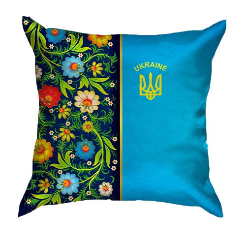 3D подушка с петриковской росписью и гербом Украины