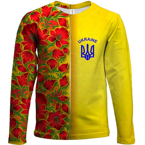 Детский 3D лонгслив с петриковской росписью и гербом Украины (2)