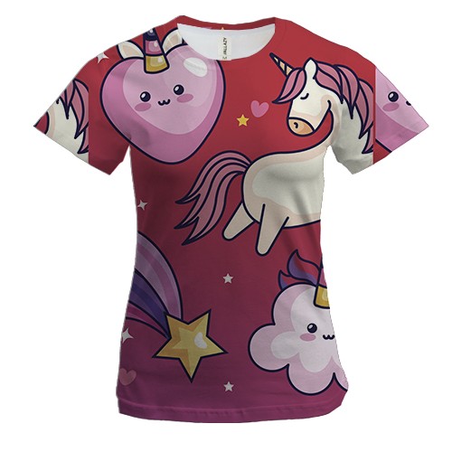 Женская 3D футболка с единорогами
