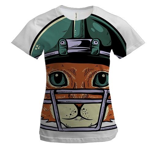 Женская 3D футболка с котом в шлеме