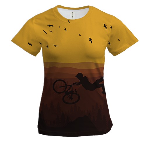 Женская 3D футболка с летящим велосипедиском