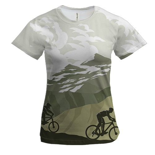 Женская 3D футболка с велосипедистами в горах