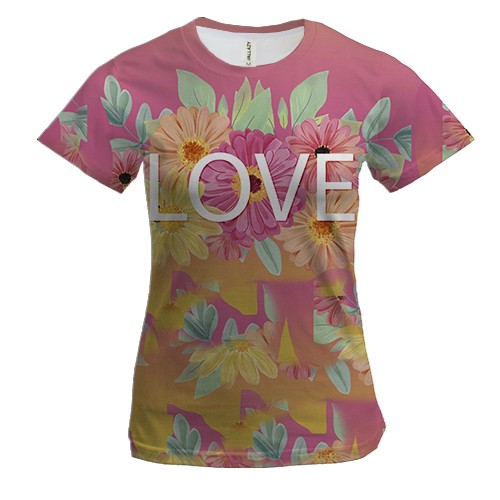 Жіноча 3D футболка з написом "Love" і квітами