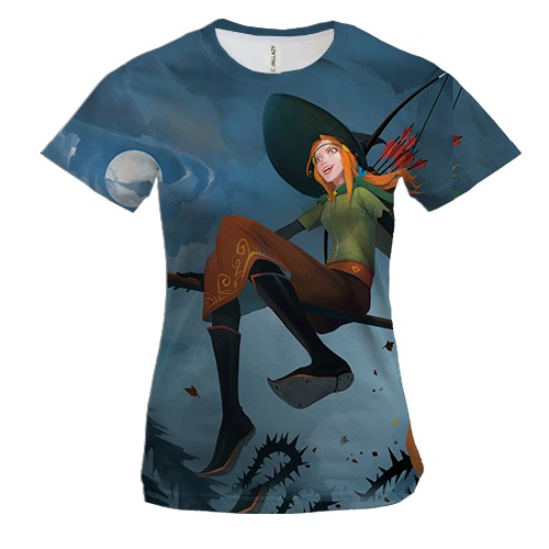 Жіноча 3D футболка Відьма на мітлі