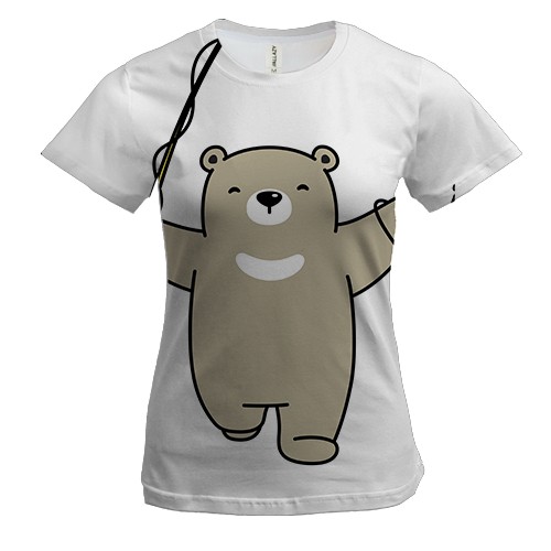 Женская 3D футболка с мишкой рыбаком