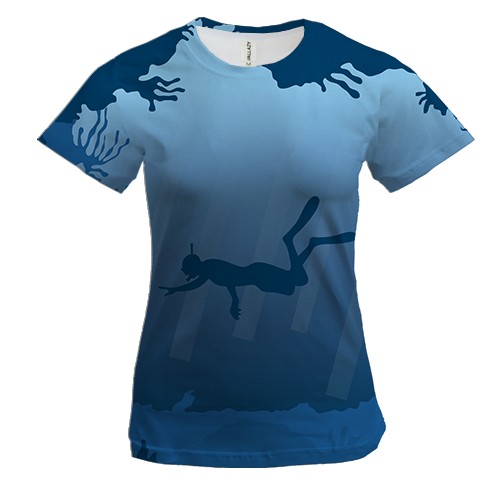 Женская 3D футболка с дайвером под водой