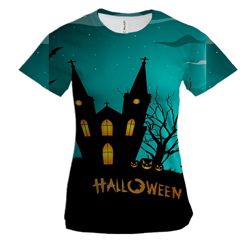 Женская 3D футболка Старый жуткий замок арт