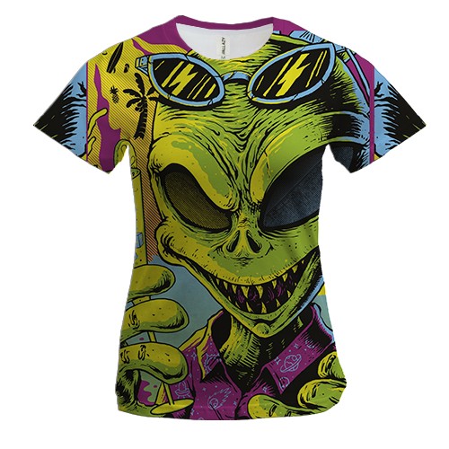 Жіноча 3D футболка з прибульцем і коктейлем