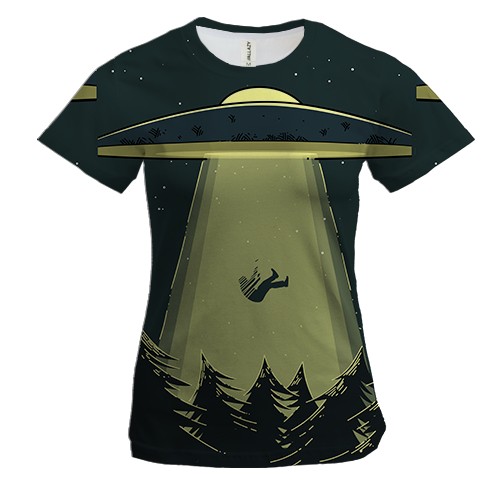 Женская 3D футболка с тарелкой похищающей человека