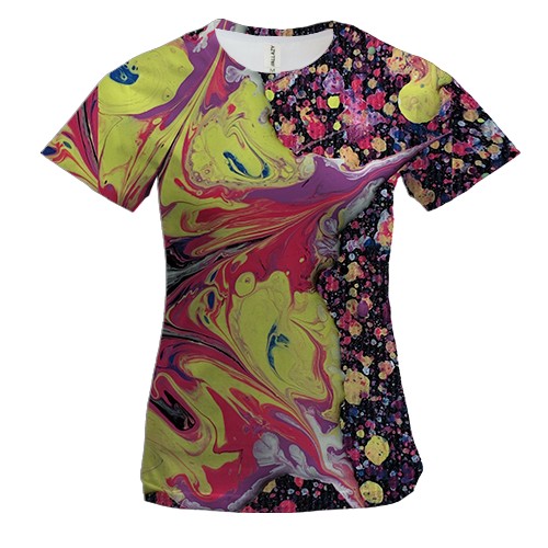Женская 3D футболка Абстракция разводы краски. 21