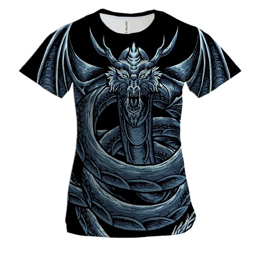 Жіноча 3D футболка з синім змієм