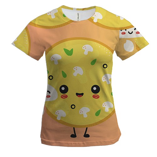 Жіноча 3D футболка з піцою і грибами