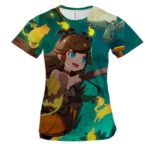 Женская 3D футболка Anime girl and halloween cat