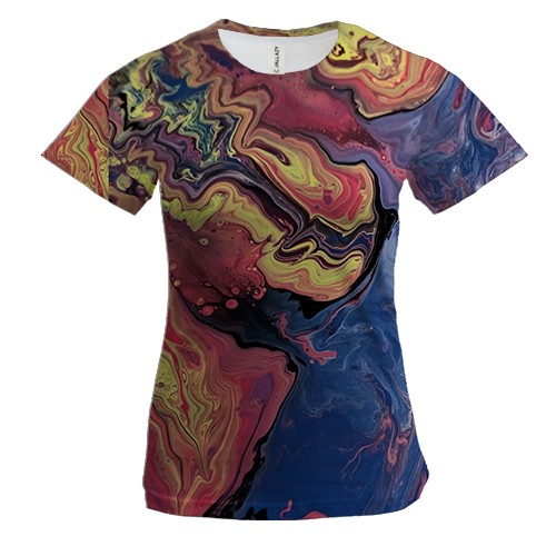 Женская 3D футболка Абстракция разводы краски. 23