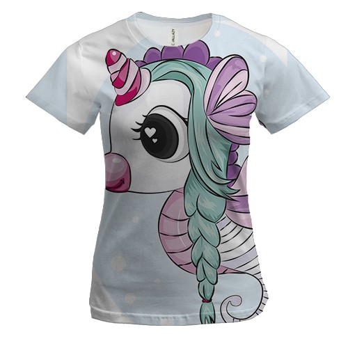 Женская 3D футболка с морским коньком единорогом