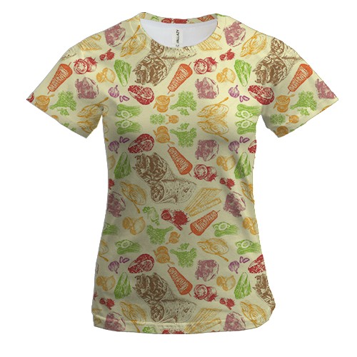 Женская 3D футболка с шаурмой и овощами