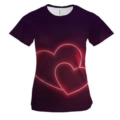 Жіноча 3D футболка з двома неоновими сердечками