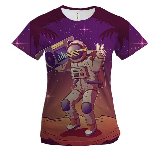 Женская 3D футболка с космонавтом и магнитофоном