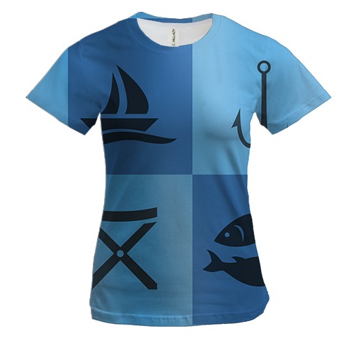 Женская 3D футболка с символикой рыбалки