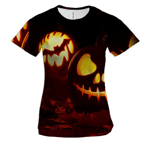 Женская 3D футболка Halloween pumpkin and bat
