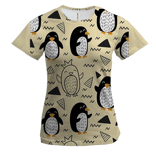 Женская 3D футболка с прикольными пингвинами