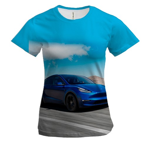 Женская 3D футболка Blue Tesla