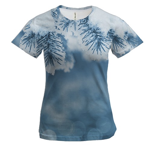 Женская 3D футболка со снежными хвойными ветками