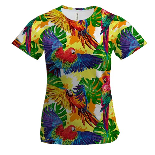 Жіноча 3D футболка з акварельними папугами