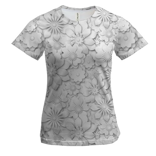 Женская 3D футболка с черно-белыми цветами