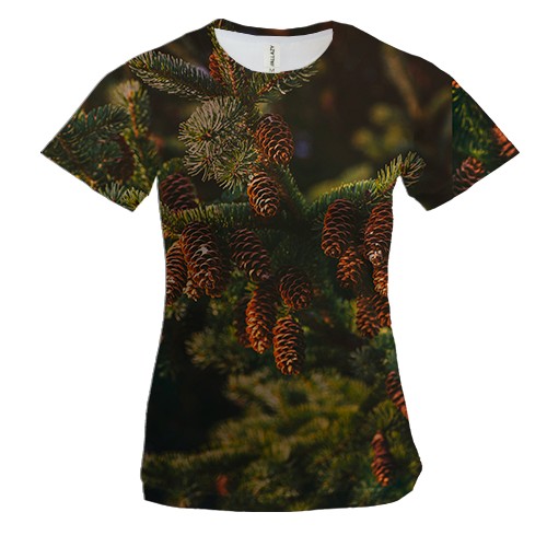 Женская 3D футболка Шишки на елке