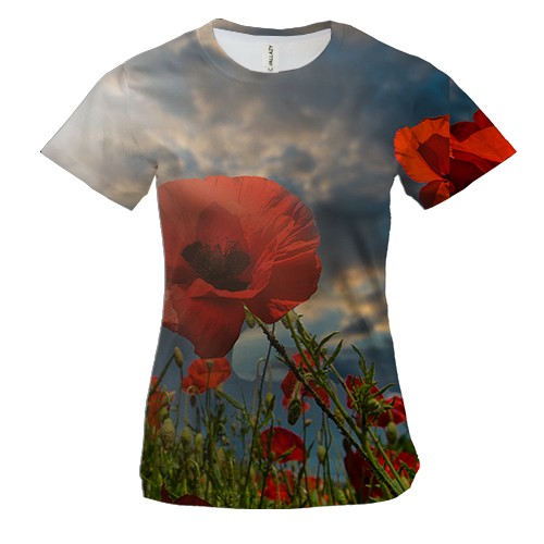 Женская 3D футболка Макове поле