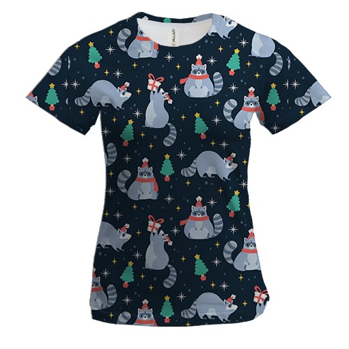 Жіноча 3D футболка Новорічний патерн. єноти
