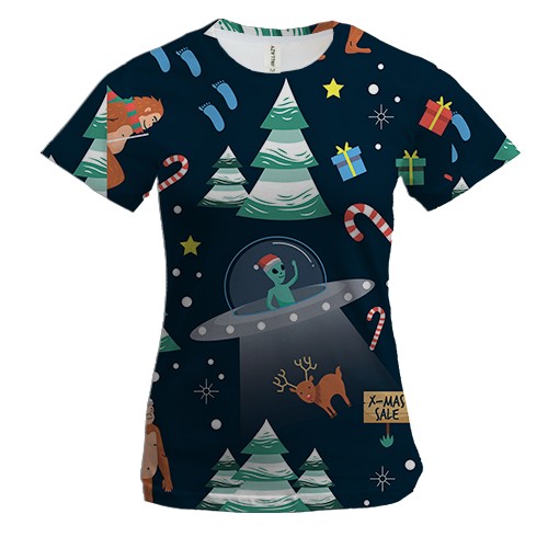 Жіноча 3D футболка Новорічний патерн. Йеті