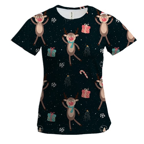 Жіноча 3D футболка Новорічний патерн. олень