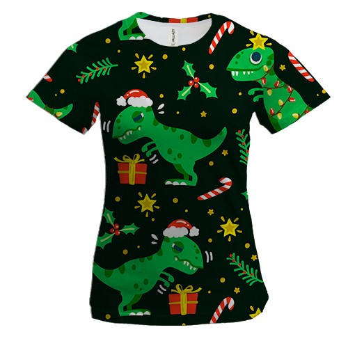 Жіноча 3D футболка Новорічний патерн. Динозаври