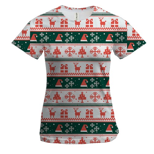 Женская 3D футболка Новогодний орнамент. Олени 6