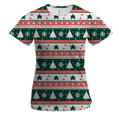 Жіноча 3D футболка Новорічний патерн 23