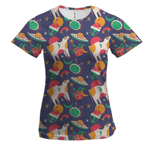 Жіноча 3D футболка Новорічний патерн 24