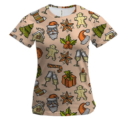 Жіноча 3D футболка Новорічний патерн 25